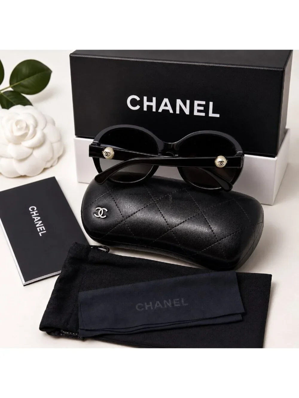 CHANEL CH5211-H Pearl CC Polarized Oversized Black Sunglasses Italy 57mm